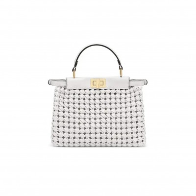 FENDI MINI PEEKABOO ICONIC SATCHEL WHITE 8BN244AD6HF0QVL (23*18*11cm)